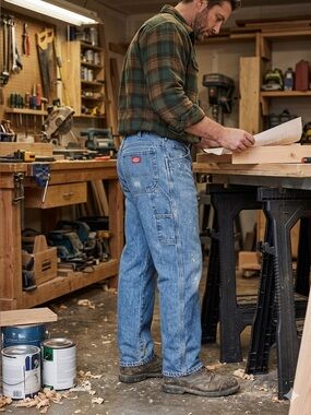 Dickies Carpenter Jeans Mens 33x32 Blue Denim Workwear Painter Splatter Grunge